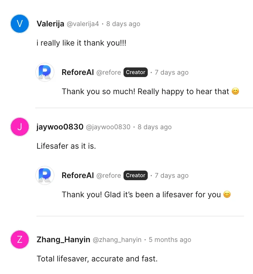 海外用户对 Refore AI 的评价